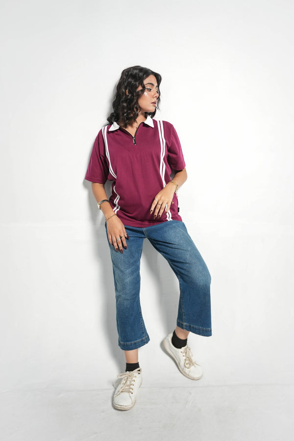 RETRO STRIPE HALF-ZIP POLO