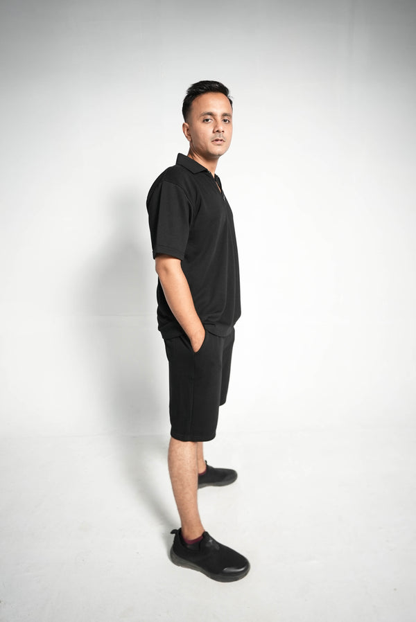 NOIR ZIP POLO SET