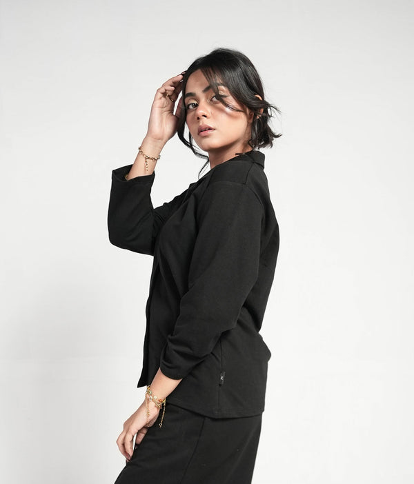 Noir Luxe Button-Front Shirt