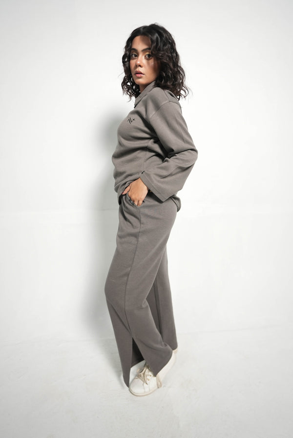 Stone Taupe Wide-Leg Trouser
