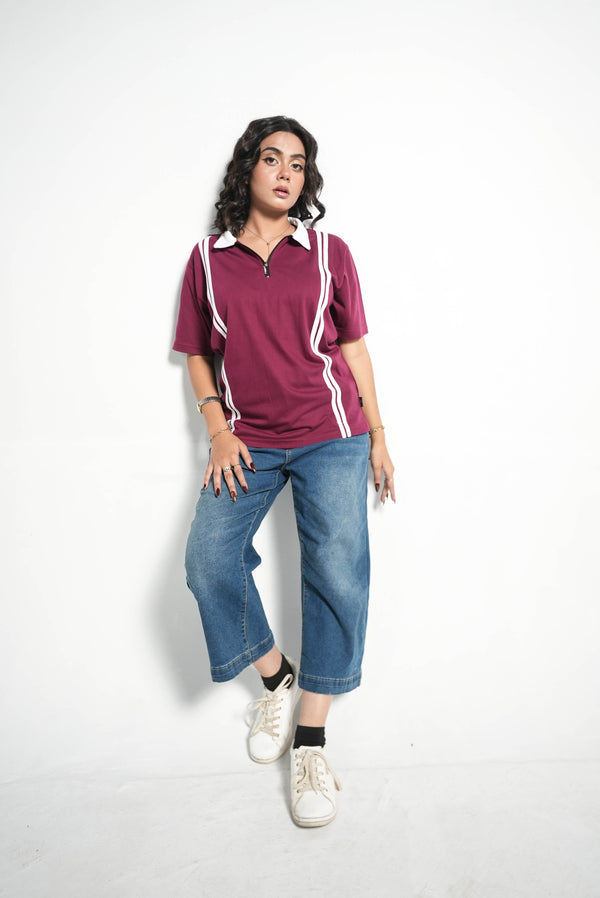RETRO STRIPE HALF-ZIP POLO