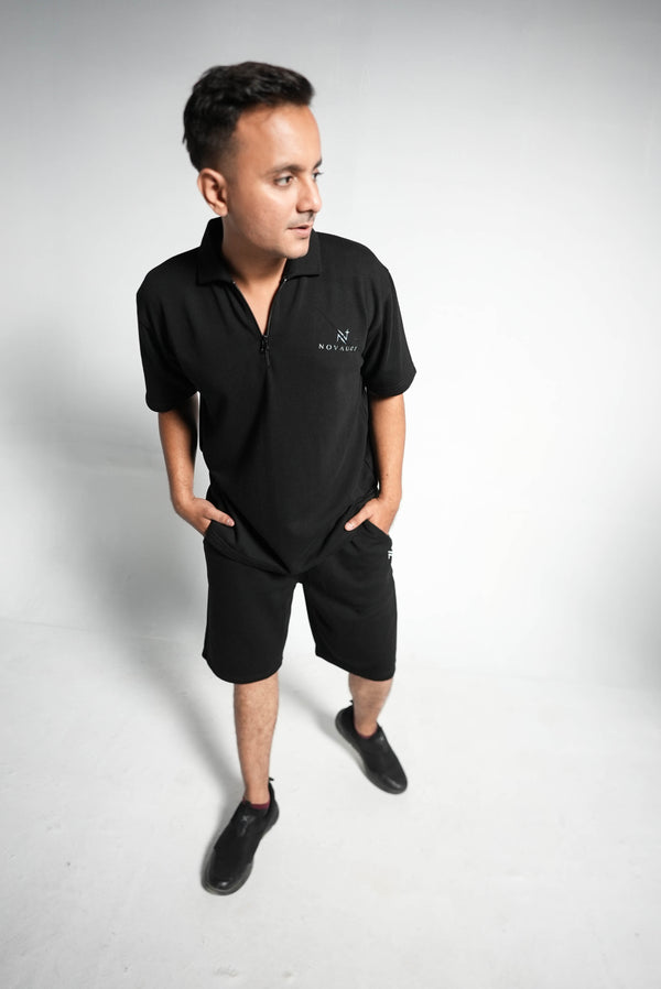 NOIR ZIP POLO SET