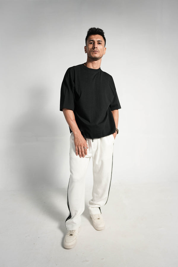 BLACK & WHITE ESSENTIAL SIDE STEP INTERLOCK TROUSER