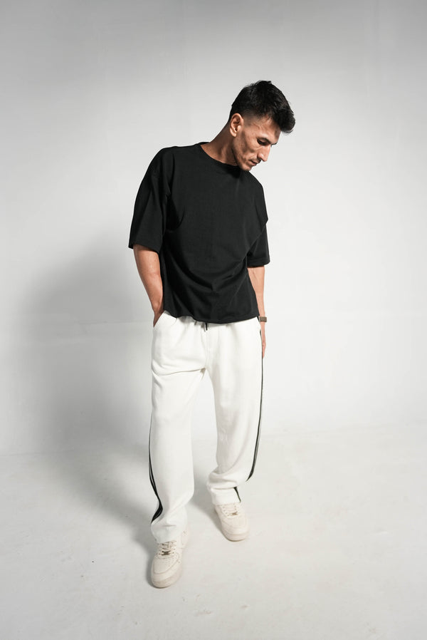 BLACK & WHITE ESSENTIAL SIDE STEP INTERLOCK TROUSER