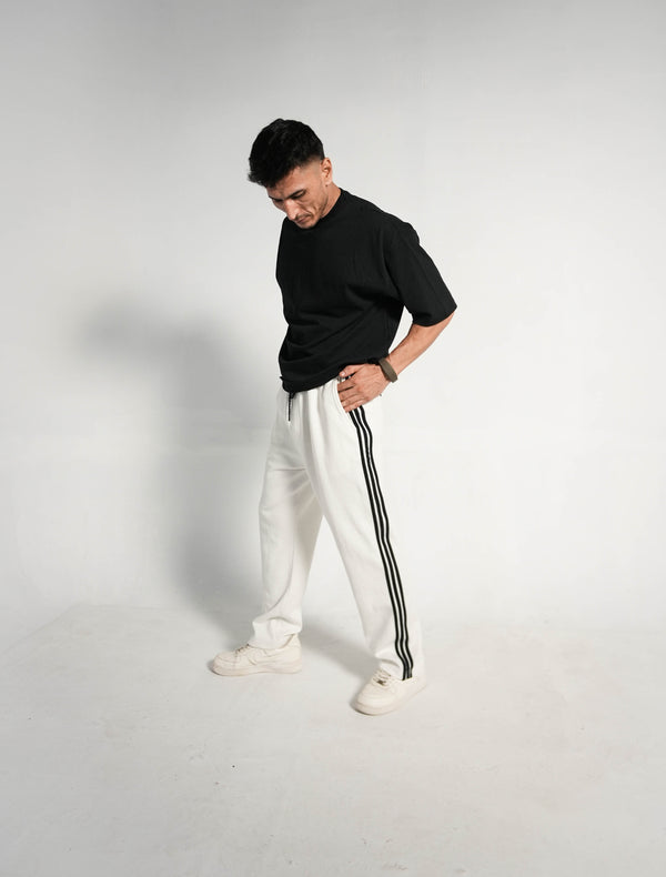 BLACK & WHITE ESSENTIAL SIDE STEP INTERLOCK TROUSER