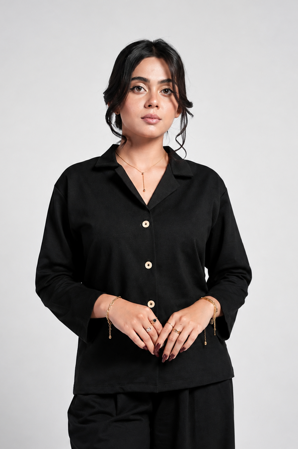 Noir Luxe Button-Front Shirt